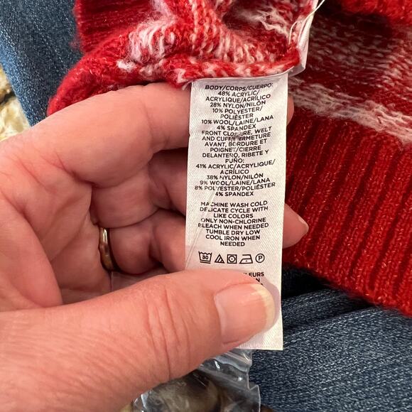 ***NWT LOFT Ruby Rust Red Fair Isle V-Neck Pocket Cardigan - SIZE L - Picture 8 of 8